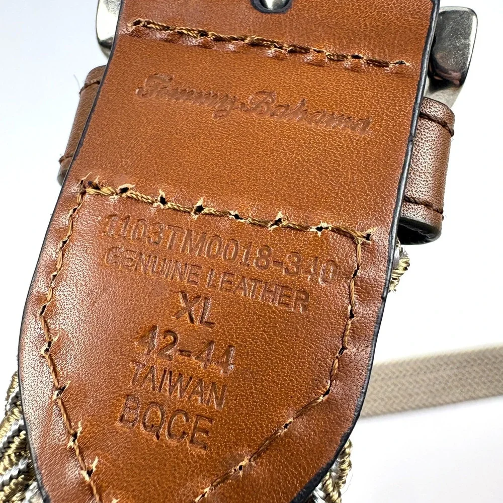 NWT Tommy Bahama 2 Tone Stretch Webbed Belt Mens Sz XL 42-44 Khaki Genuine Lthr